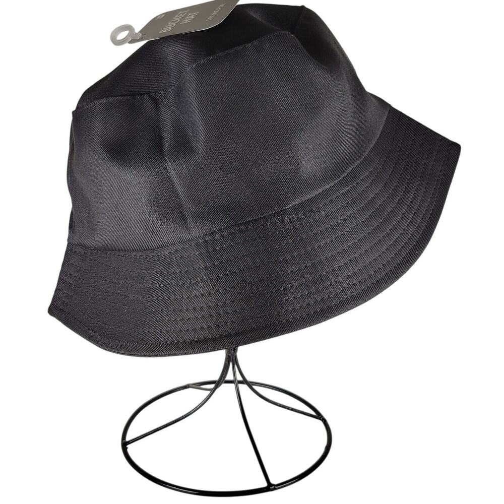 Black Bucket Hat Adult Novelty Cap Lightweight Solid Color Summer Sun Unlined